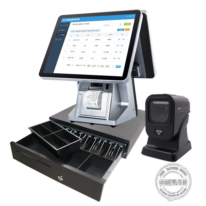 250CD/M2 Dual Screen 1920x1080 TFT Supermarket Cashier With Printer